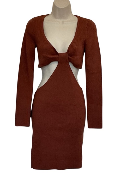 Cotton Candy Dresses & Skirts - NWT Cotton Cotton LA Brown Cutout Long Sleeve Bodycon Sweater Dress Size L